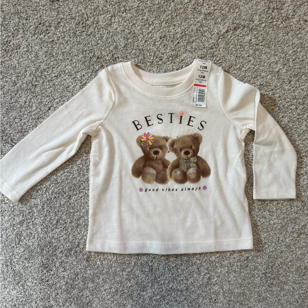 NWT Jumping Beans White Long Sleeve Tee with Teddy Bear Design